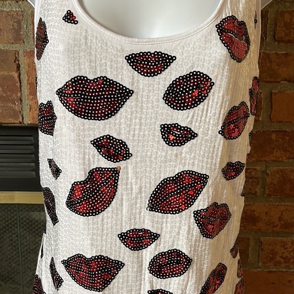 INC International Concepts Red Sequin Lips White Racerback Tank Top - Picture 2 of 6